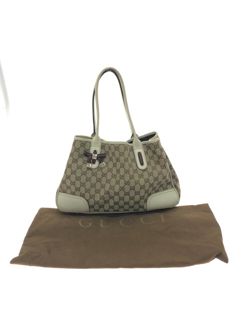 Gucci Shoulder Tote GG Canvas Leather Ribbon Princy Beige